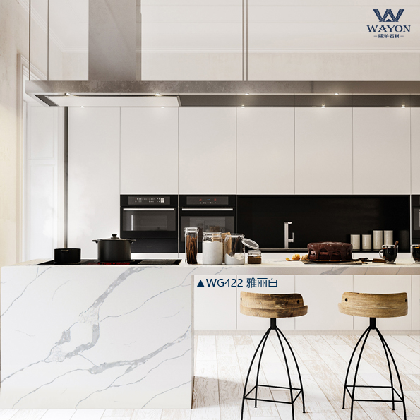 Столешница из цельного белого кварца-WG422 Calacatta Vagli